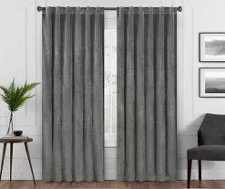 Harper Charcoal Velvet Blackout Rod Pocket Curtain Panel, (95")