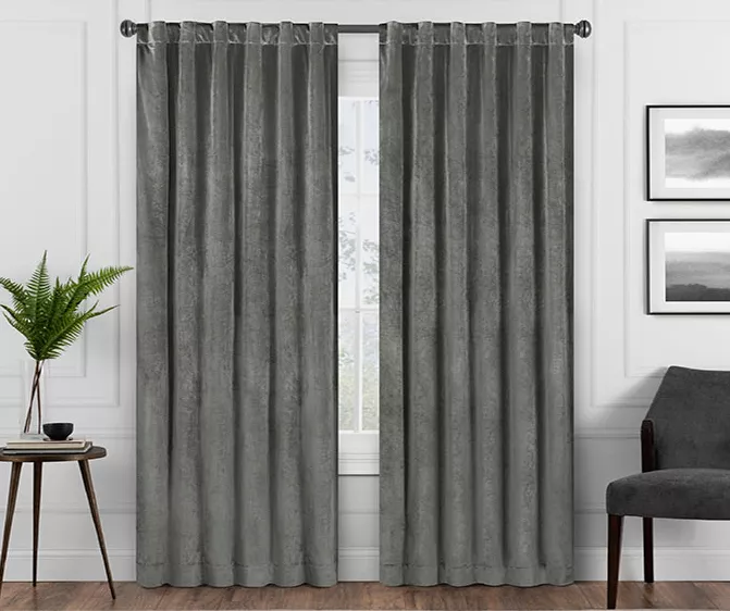 Harper Charcoal Velvet Blackout Rod Pocket Curtain Panel, (95") 1 Harper Charcoal Velvet Blackout Rod Pocket Curtain Panel, (95")