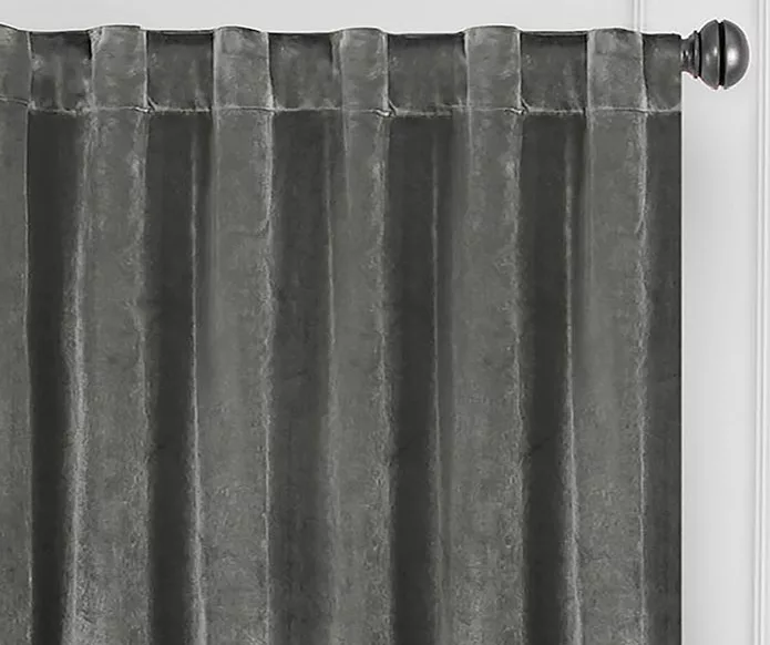 Harper Charcoal Velvet Blackout Rod Pocket Curtain Panel, (95") 2 Harper Charcoal Velvet Blackout Rod Pocket Curtain Panel, (95") - Image 2