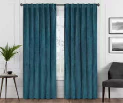 Harper Teal Velvet Blackout Rod Pocket Curtain Panel, (84")