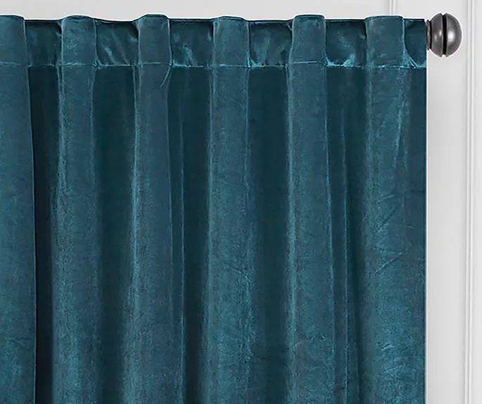 Harper Teal Velvet Blackout Rod Pocket Curtain Panel, (84") 2 Harper Teal Velvet Blackout Rod Pocket Curtain Panel, (84") - Image 2