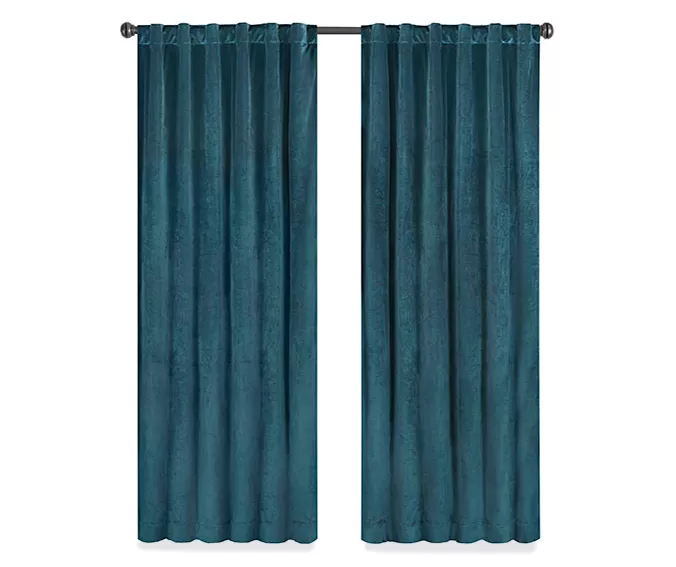 Harper Teal Velvet Blackout Rod Pocket Curtain Panel, (84") 4 Harper Teal Velvet Blackout Rod Pocket Curtain Panel, (84") - Image 4
