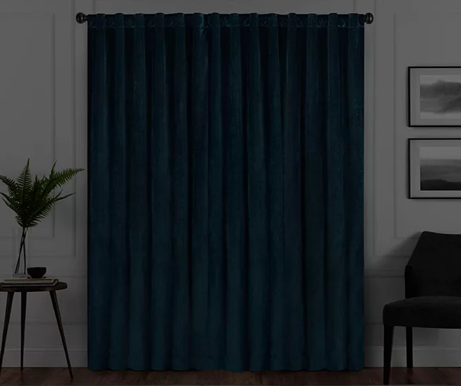 Harper Teal Velvet Blackout Rod Pocket Curtain Panel, (84") 6 Harper Teal Velvet Blackout Rod Pocket Curtain Panel, (84") - Image 6