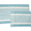 Aqua & White Stripe Chenille 2-Piece Bath Rug Set