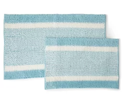 Aqua & White Stripe Chenille 2-Piece Bath Rug Set