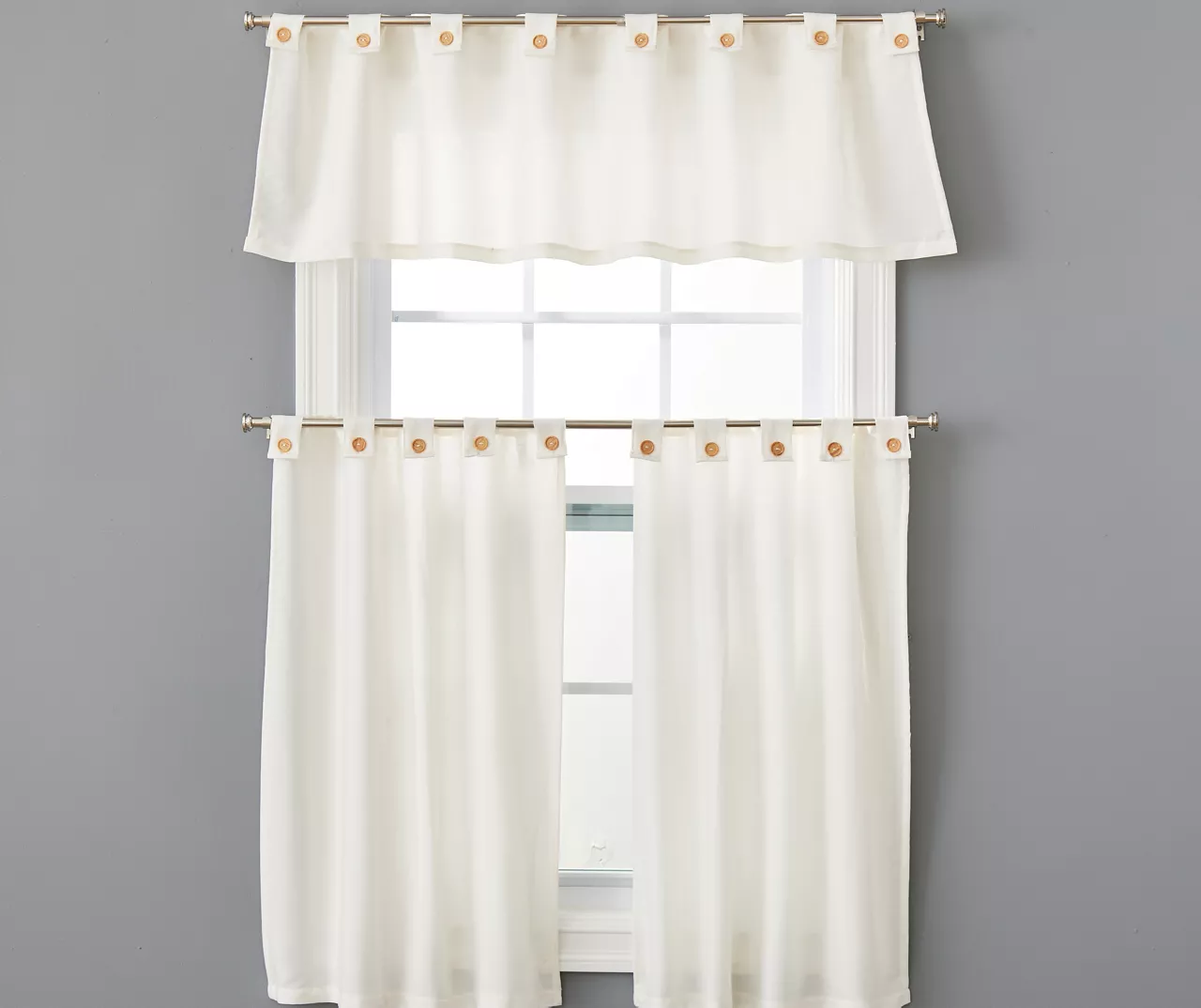 Ivory Valance & Tier 3-Piece Curtain Set 1 Ivory Valance & Tier 3-Piece Curtain Set