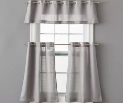 Gray Tucker Valance & Tier 3-Piece Curtain Set