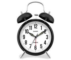 Sharp Black & Silver Twin Bell Alarm Clock -Home Decor Store 810514647 1 2