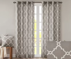 Sereno Fretwork Gray Light-Filtering Grommet Curtain Panel, (95") -Home Decor Store 810517992 810517993 810517994 2