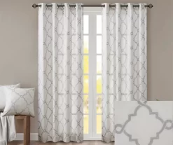 Sereno Fretwork Ivory Light-Filtering Grommet Curtain Panel, (95") -Home Decor Store 810517995 810517996 810517998 2