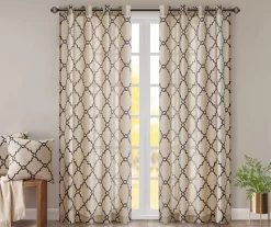 Sereno Fretwork Khaki Light-Filtering Grommet Curtain Panel, (63")