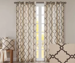 Sereno Fretwork Khaki Light-Filtering Grommet Curtain Panel, (63") -Home Decor Store 810518000 810518001 810518002 2