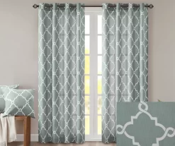 Sereno Fretwork Seafoam Light-Filtering Grommet Curtain Panel, (84") -Home Decor Store 810518004 810518005 810518006 2 1