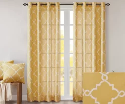 Sereno Fretwork Yellow Light-Filtering Grommet Curtain Panel, (84") -Home Decor Store 810518008 810518009 810518010 2