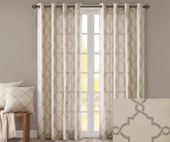 Sereno Fretwork Beige Light-Filtering Grommet Curtain Panel, (84") -Home Decor Store 810518024 810518025 810518026 2 1