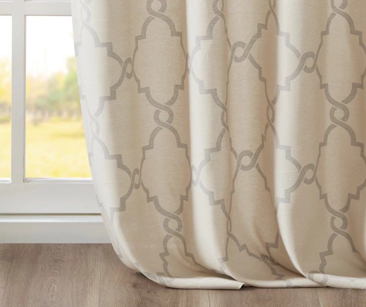 Sereno Fretwork Beige Light-Filtering Grommet Curtain Panel, (95") 6 Sereno Fretwork Beige Light-Filtering Grommet Curtain Panel, (95") - Image 6