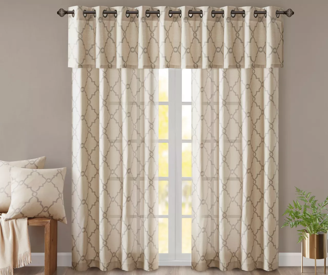 Sereno Fretwork Beige Light-Filtering Grommet Curtain Panel, (95") 10 Sereno Fretwork Beige Light-Filtering Grommet Curtain Panel, (95") - Image 10