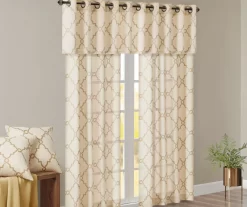 Sereno Fretwork Beige & Gold Light-Filtering Grommet Curtain Panel, (84") -Home Decor Store 810518028 810518029 810518030 10