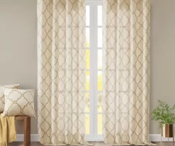 Sereno Fretwork Beige & Gold Light-Filtering Grommet Curtain Panel, (63") -Home Decor Store 810518028 810518029 810518030 7 2