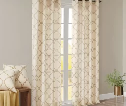 Sereno Fretwork Beige & Gold Light-Filtering Grommet Curtain Panel, (63") -Home Decor Store 810518028 810518029 810518030 8 2