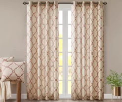 Sereno Fretwork Beige & Spice Light-Filtering Grommet Curtain Panel, (84")