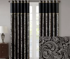 Valerie Black Light-Filtering Rod Pocket Curtain Panel Pair, (95") -Home Decor Store 810518076 810518077 2