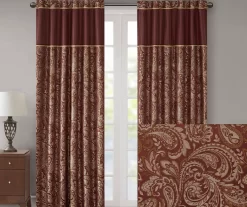 Valerie Burgundy Light-Filtering Rod Pocket Curtain Panel Pair, (95") -Home Decor Store 810518081 810518082 2