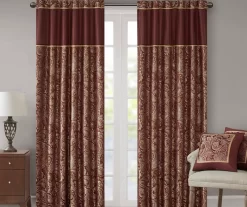 Valerie Burgundy Light-Filtering Rod Pocket Curtain Panel Pair, (95")