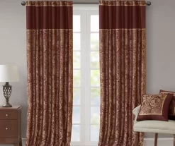 Valerie Burgundy Light-Filtering Rod Pocket Curtain Panel Pair, (95") -Home Decor Store 810518081 810518082 7