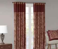 Valerie Burgundy Light-Filtering Rod Pocket Curtain Panel Pair, (95") -Home Decor Store 810518081 810518082 8