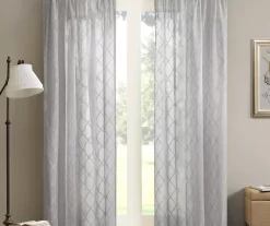 Clarissa Diamond Gray Sheer Rod Pocket Curtain Panel, (84")