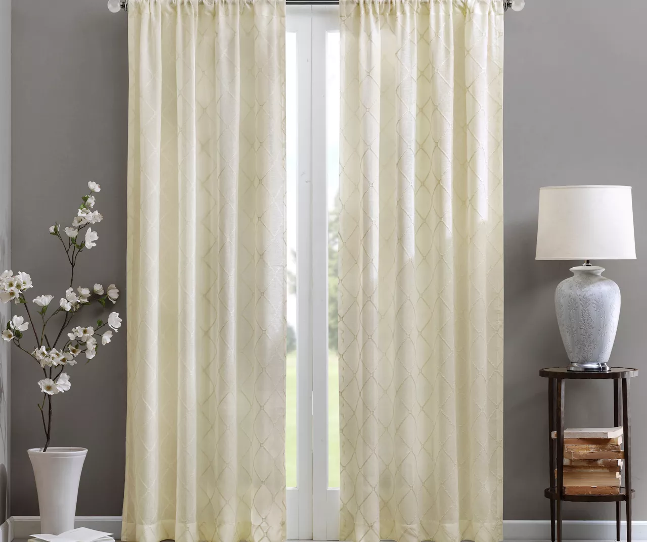 Clarissa Diamond Ivory Sheer Rod Pocket Curtain Panel, (95") 1 Clarissa Diamond Ivory Sheer Rod Pocket Curtain Panel, (95")