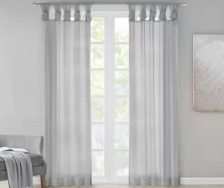 Persis Light Gray Voile Sheer Twisted Tab Curtain Panel Pair, (95")