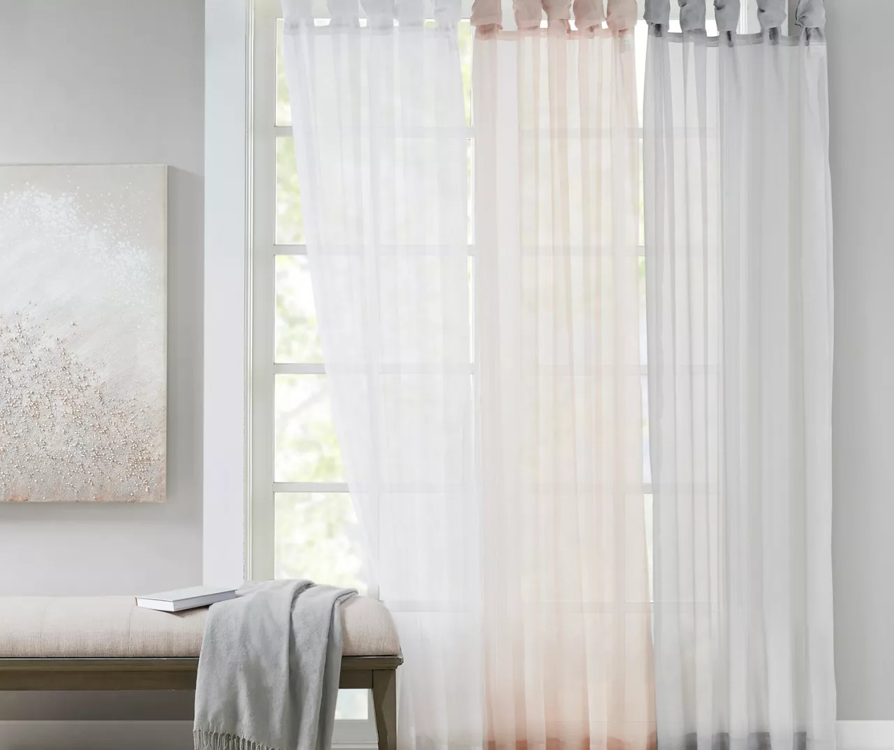 Persis Light Gray Voile Sheer Twisted Tab Curtain Panel Pair, (84") 6 Persis Light Gray Voile Sheer Twisted Tab Curtain Panel Pair, (84") - Image 6