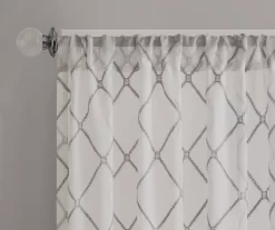 Clarissa Diamond White & Gray Sheer Rod Pocket Curtain Panel, (95") 6 Clarissa Diamond White & Gray Sheer Rod Pocket Curtain Panel, (95") -Home Decor Store 810518156 810518157 2