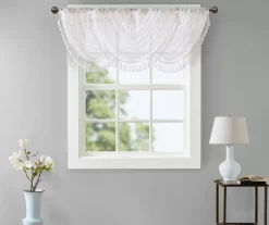 Clarissa Diamond Sheer Rod Pocket Waterfall Valance, (46") -Home Decor Store 810518165