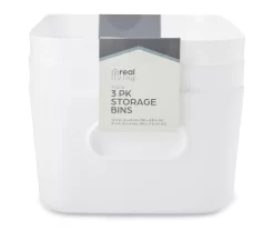 White Plastic Storage Bins, 3-Pack