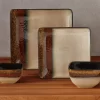 Red, Gold & Cream Square 16-Piece Stoneware Dinnerware Set