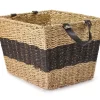 Tan & Black 2-Tone Rectangular Seagrass & Paper Bin