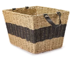 Tan & Black 2-Tone Rectangular Seagrass & Paper Bin