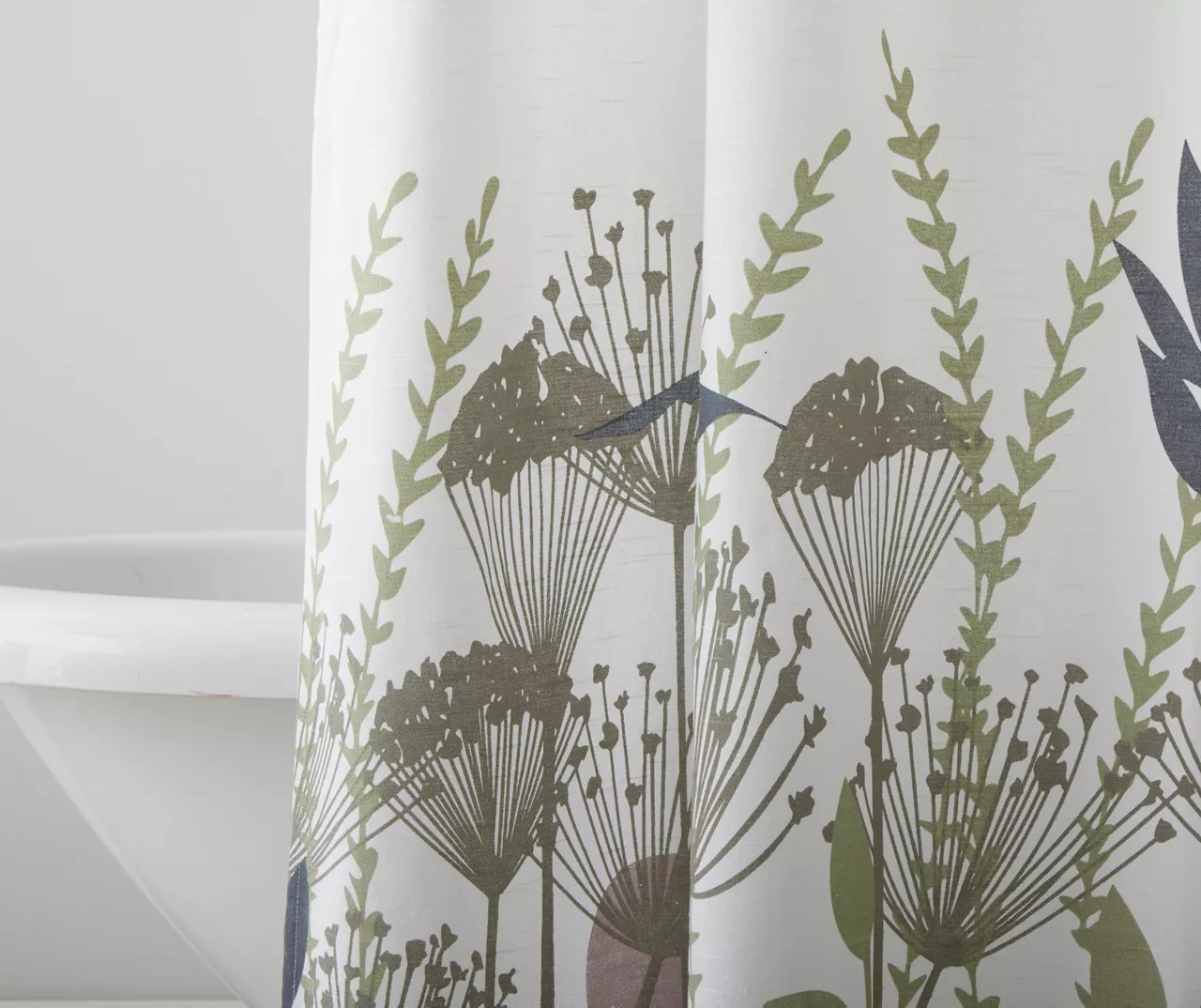 White & Green Floral Fabric Shower Curtain 2 White & Green Floral Fabric Shower Curtain - Image 2