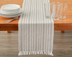 Gray & Beige Stripe Rib Table Runner
