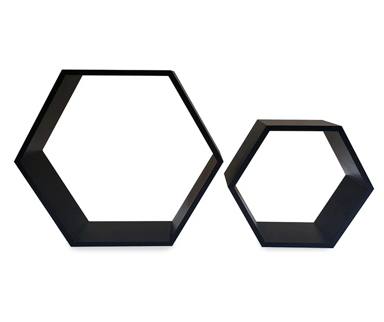 Black Hexagon 2-Piece Wall Shelf Set 2 Black Hexagon 2-Piece Wall Shelf Set - Image 2