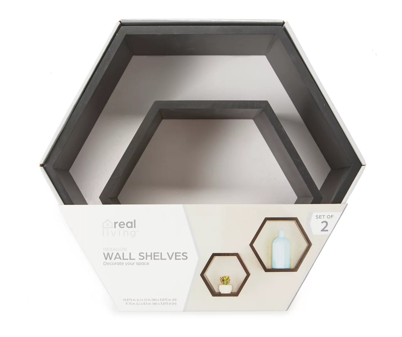Black Hexagon 2-Piece Wall Shelf Set 1 Black Hexagon 2-Piece Wall Shelf Set