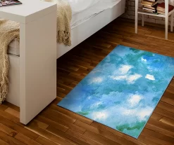 My Magic Carpet Watercolor Aqua Blue Washable Area Rug -Home Decor Store 810537693 2