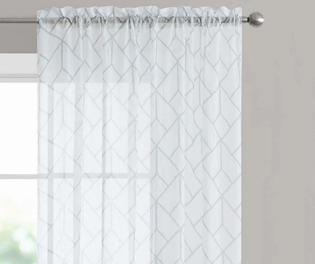 Finch Gray Geometric Crushed Voile Sheer Curtain Panel, (84") 2 Finch Gray Geometric Crushed Voile Sheer Curtain Panel, (84") - Image 2