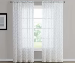 Finch Gray Geometric Crushed Voile Sheer Curtain Panel, (84")