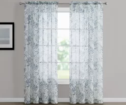 Hattie Spa Blue Floral Crushed Voile Sheer Curtain Panel, (84")