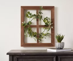 Brown & Green Wreath On Window Pane Wall Décor -Home Decor Store 810538434 2