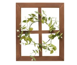 Brown & Green Wreath On Window Pane Wall Décor